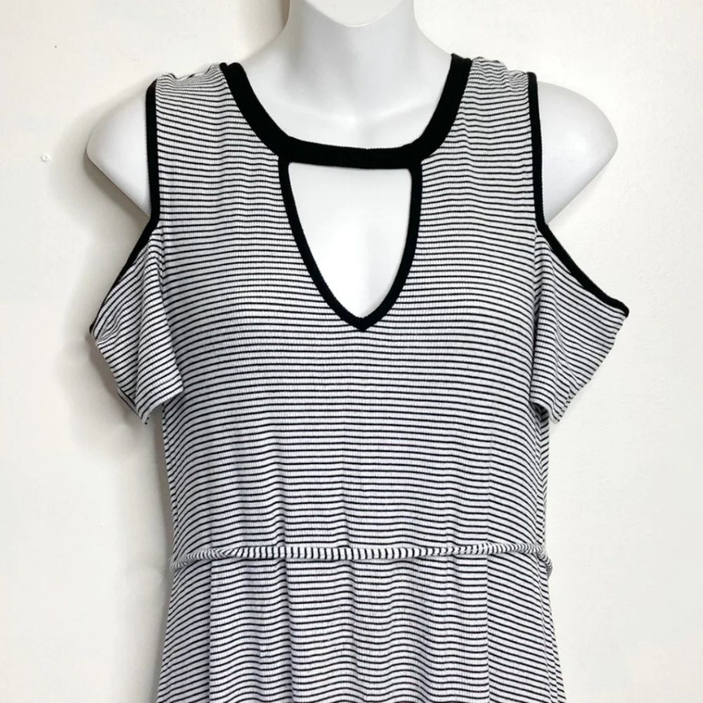 Motherhood Maternity Striped Black/White Maternity Dress Keyhole Cold Shoulder